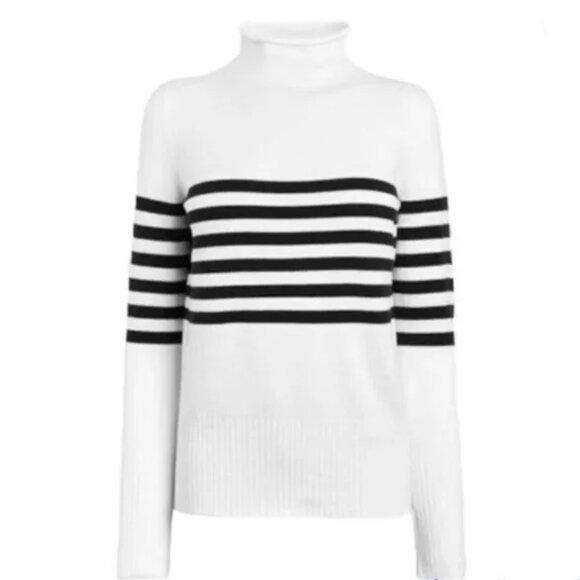 French Connection People Breton Stripe Sweater White Black Stripe Roll Neck L - Picture 1 of 8